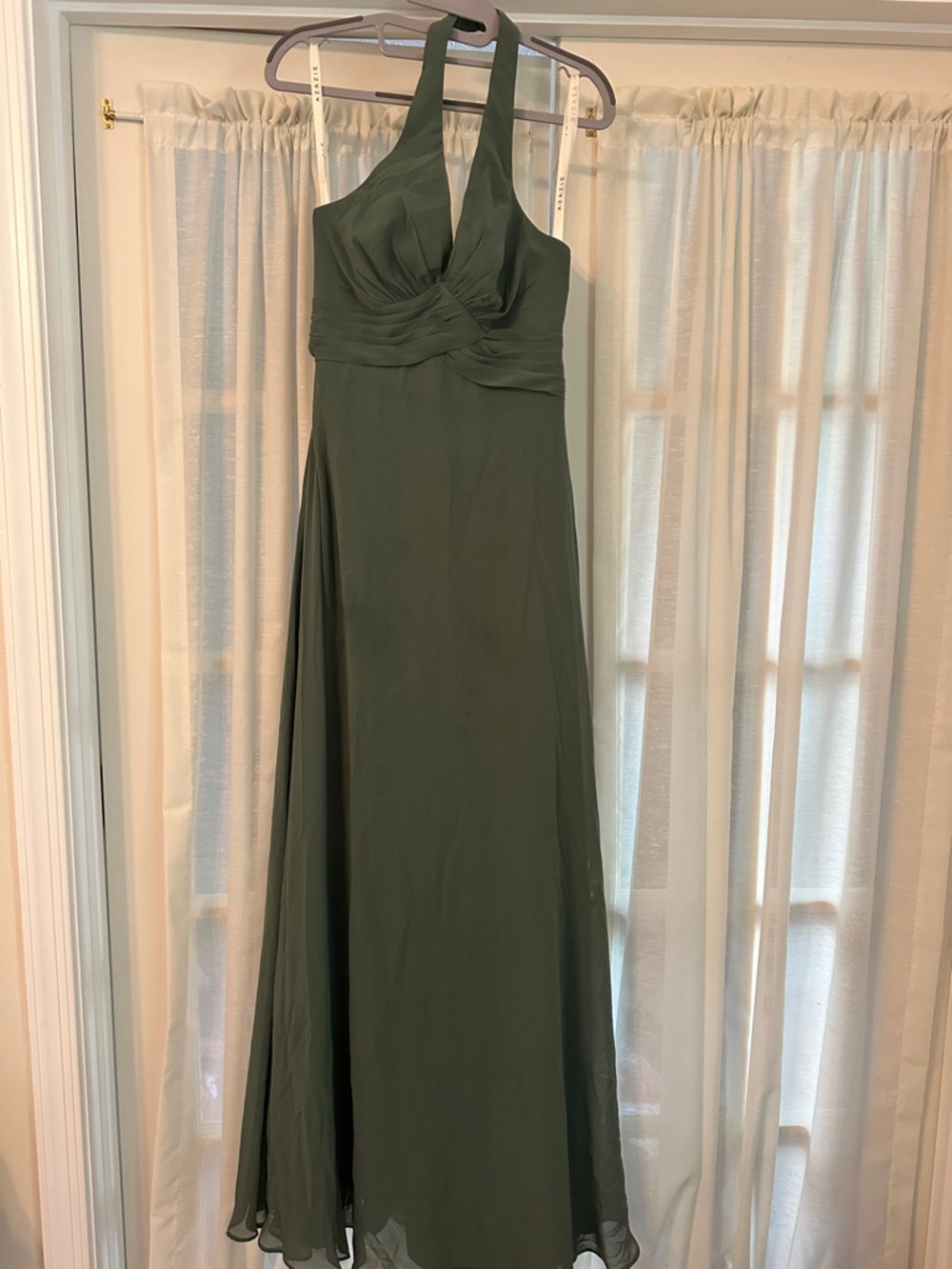 Azazie Olive Green Halter Maxi Dress